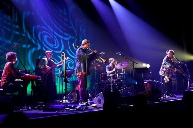 Andrea Glockner 4et (con Santiago Fernandez, Silvia Bolognesi, Alessandro Alarcon) +Joseph Bowie, Rocher de Palmer Bordeaux-Cenon, oct. 2025 (foto David Bert)