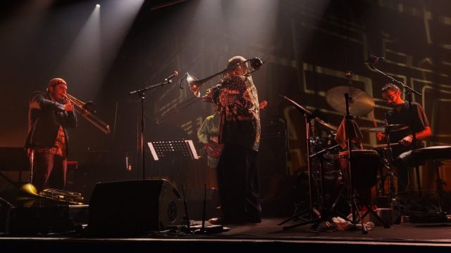 Andrea Glockner 4et Across the Lines (with Santiago Fernandez, Silvia Bolognesi, Alessandro Alarcon) +Joseph Bowie, Rocher de Palmer Bordeaux-Cenon, oct. 2025 (photo Stefania Graziano)
